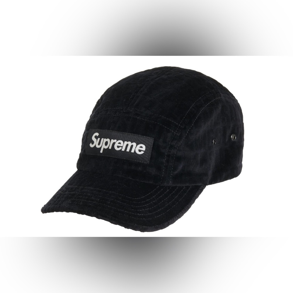 SUPREME || Black Velvet Corduroy Camp Cap. Sz. OS